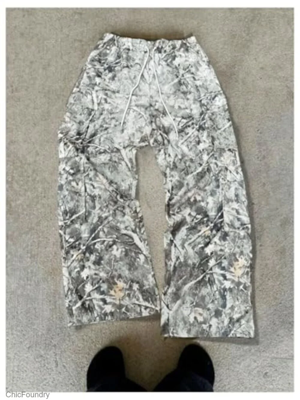 Camo Baggy Cargo Pants Elastic Waist Drawstring Wide Leg Streetwear